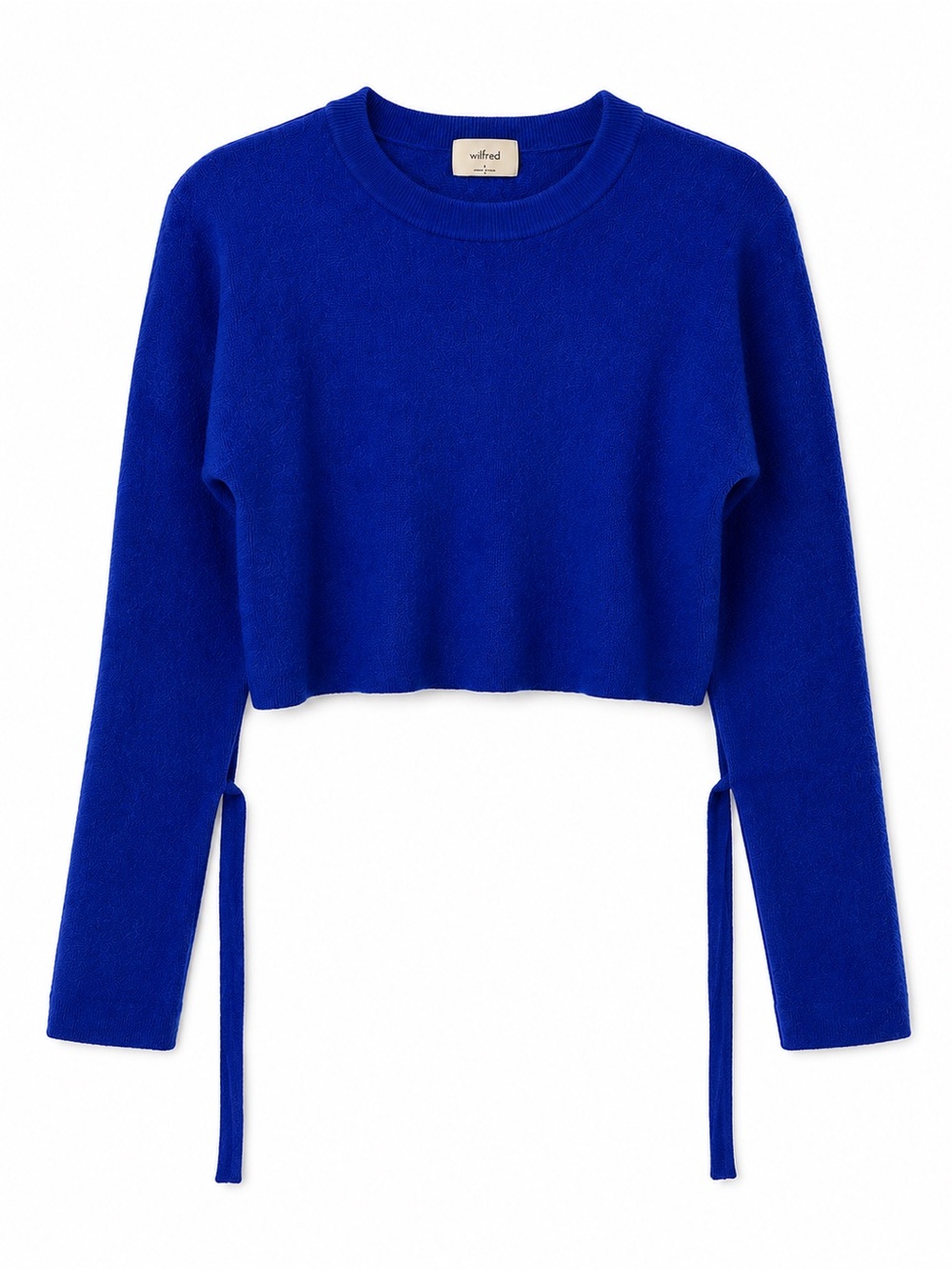 Wilfred Cobalt Blue Wool Cropped Sweater with Tie-Detail Cuffs - Size M